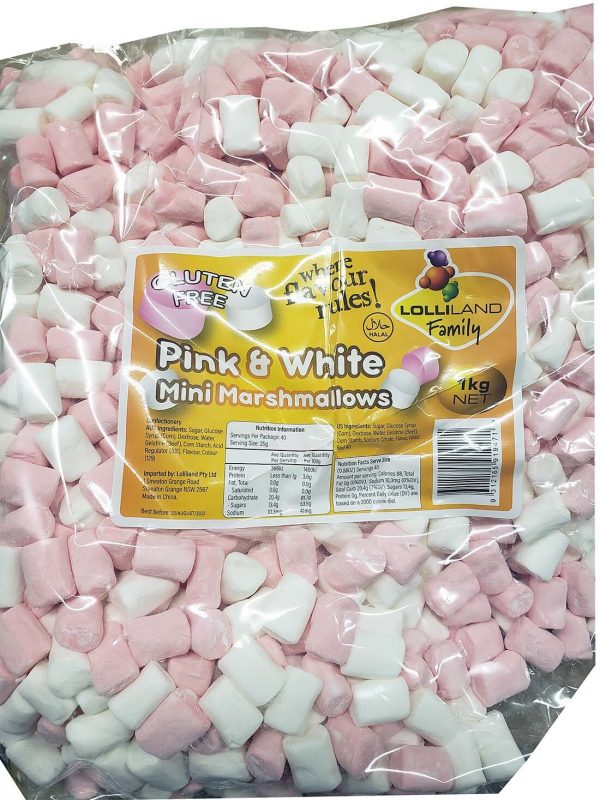 Pink and White Mini Marshmallows 800g - Bulk Lollies