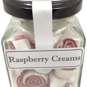 Raspberry Creams Boiled Lollies or Rock Candy 130g Jars - Carton of 12