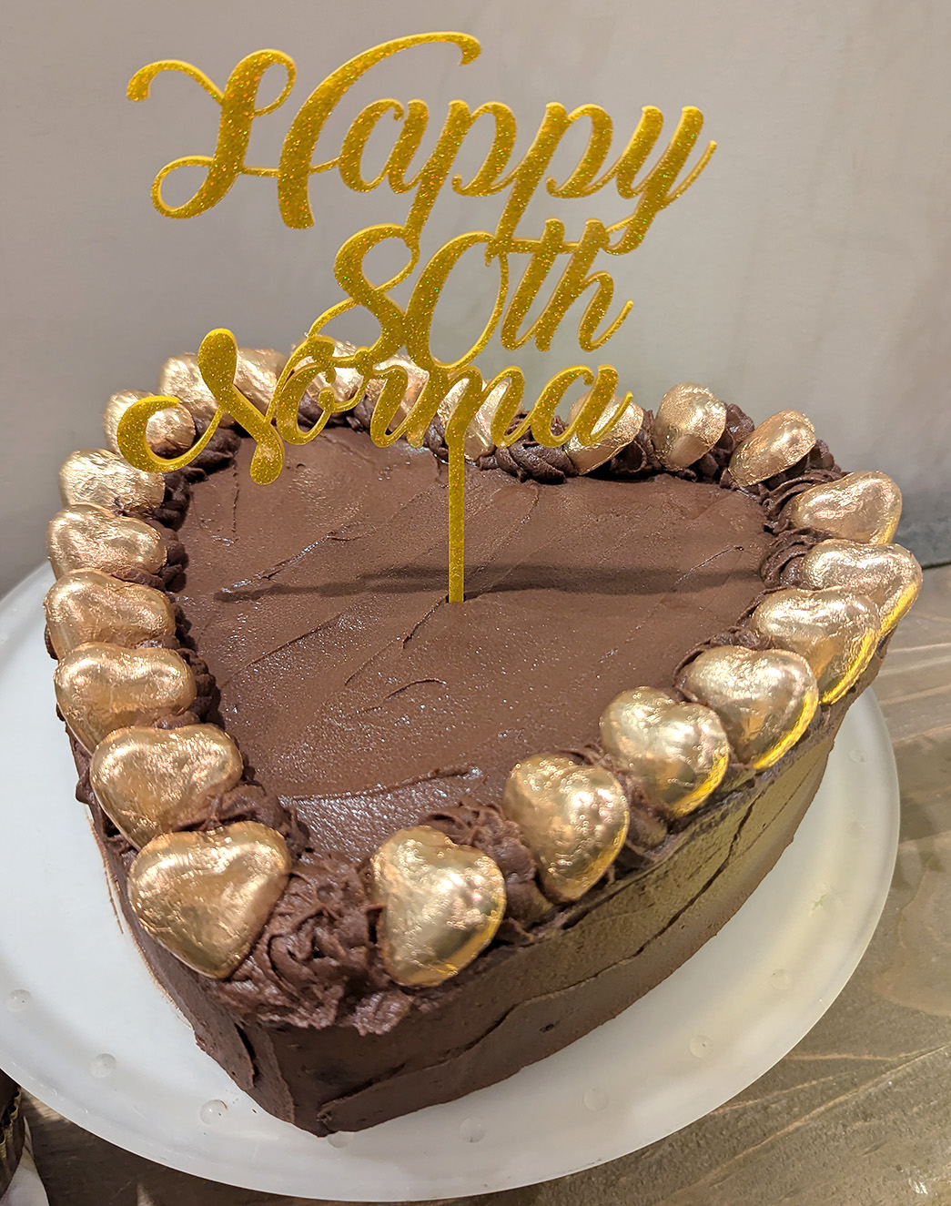 Cake decorating with Chocolate hearts