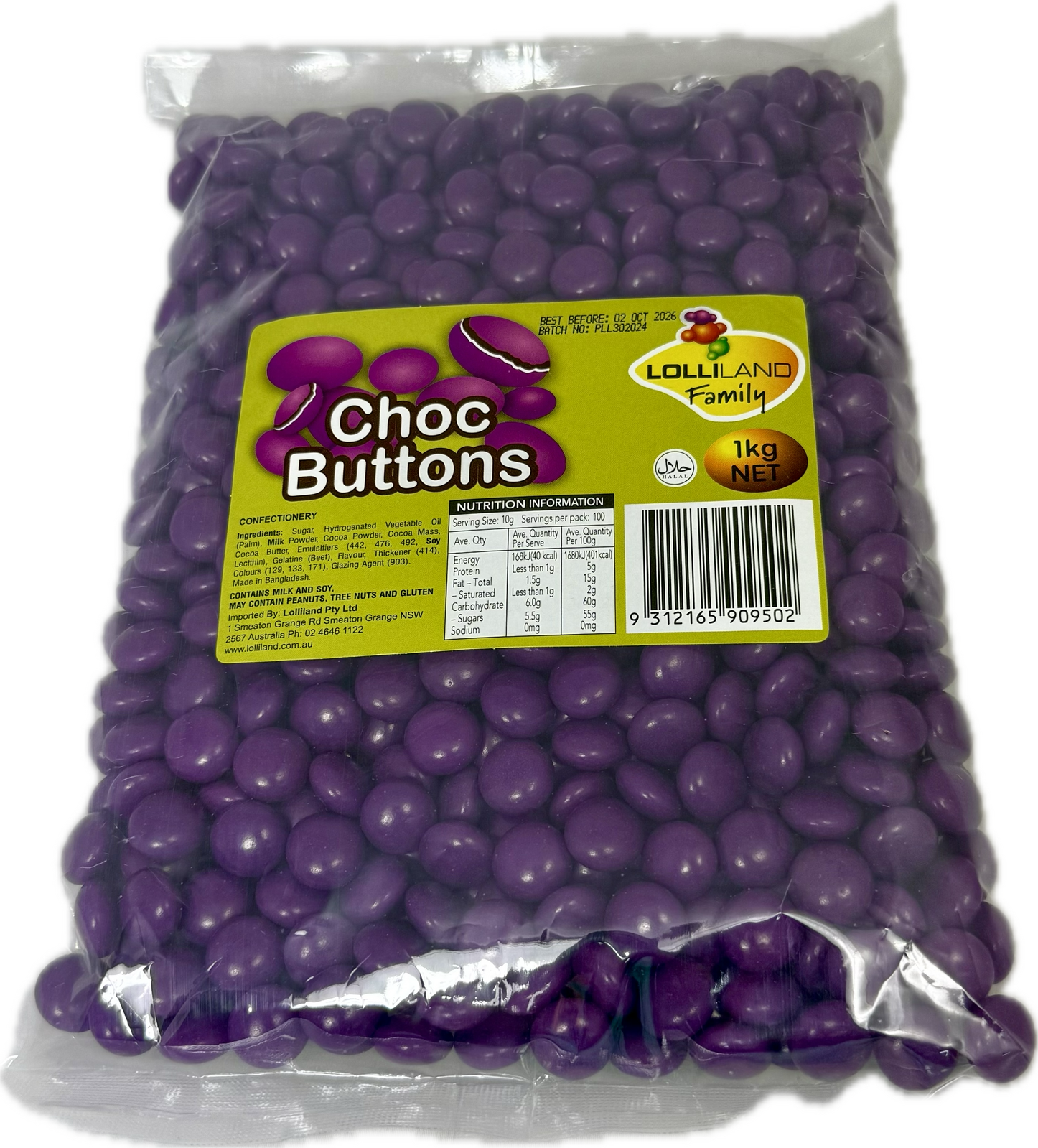 Choc Buttons Purple - 1kg Bulk Bags
