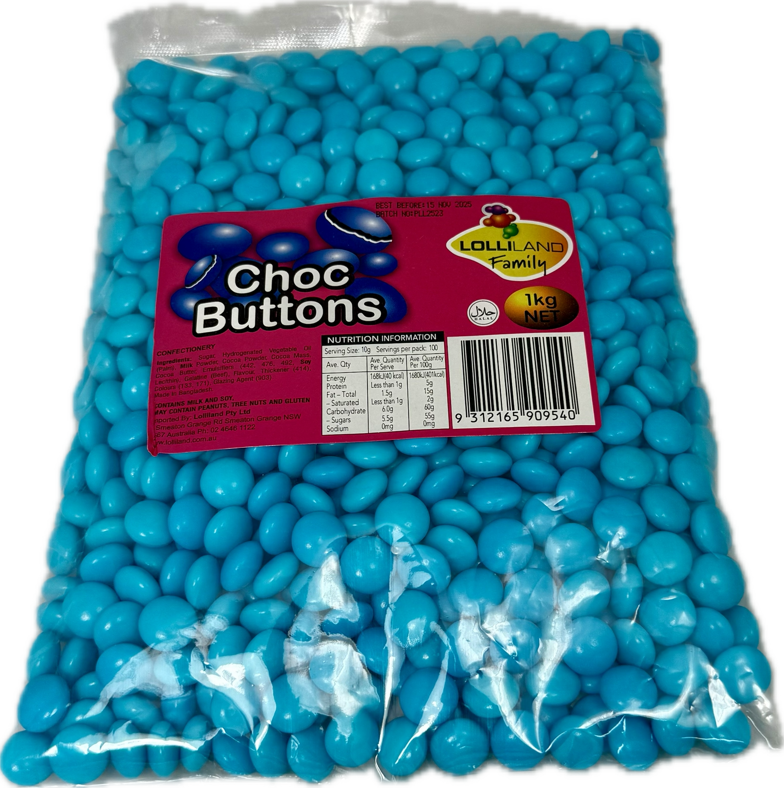 Choc Buttons Blue - 1kg Bulk Bags
