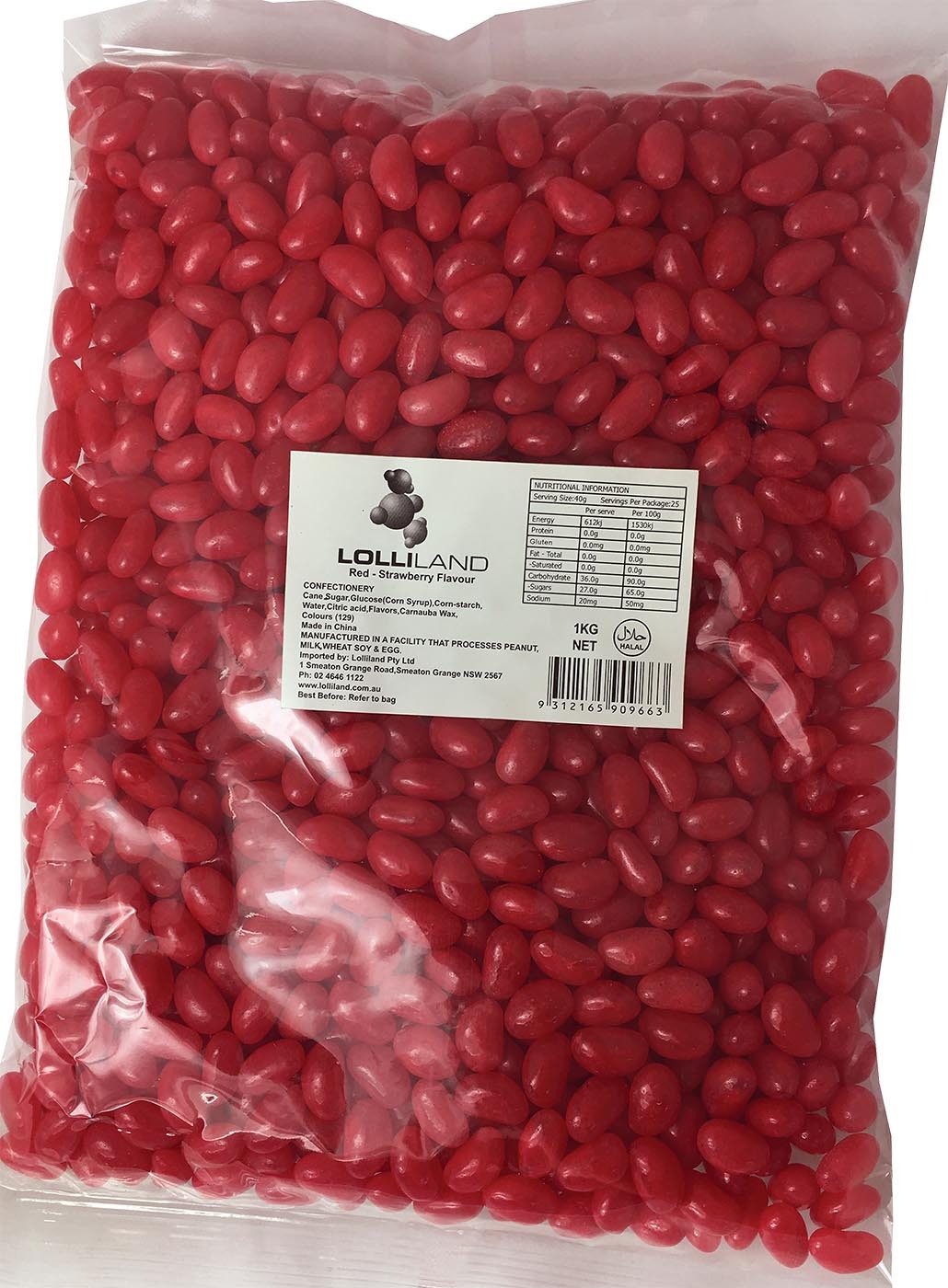 Red Jelly Beans - Strawberry - 1kg Bulk Bag