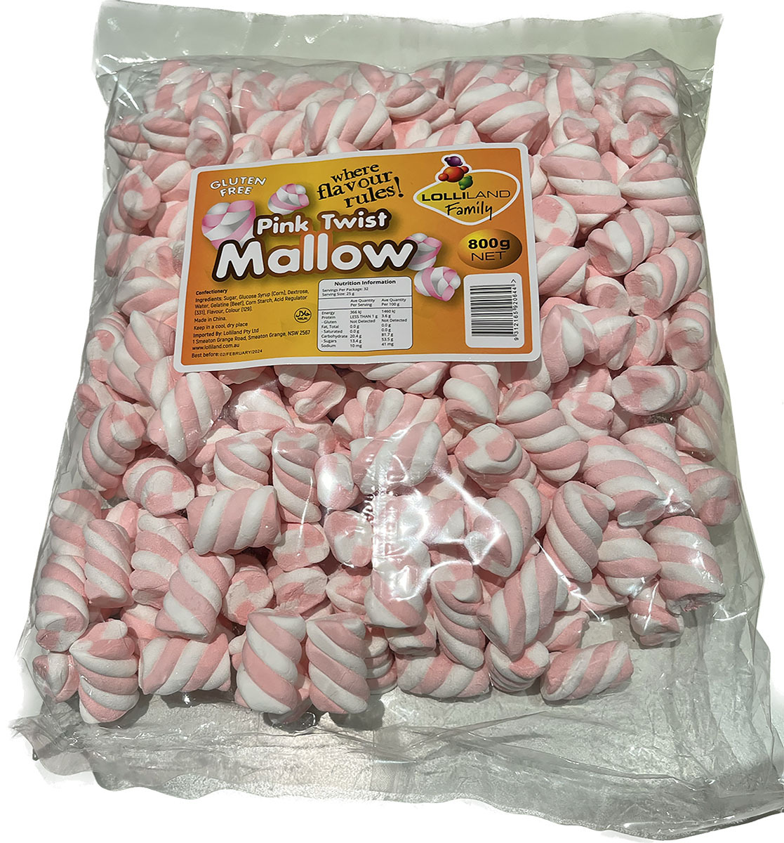 Pink & White Marshmallow Twists 800g Bulk Lollies Bag - Lolliland