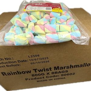 Rainbow Twists Marshmallows 800g -  8 pack Bulk Carton