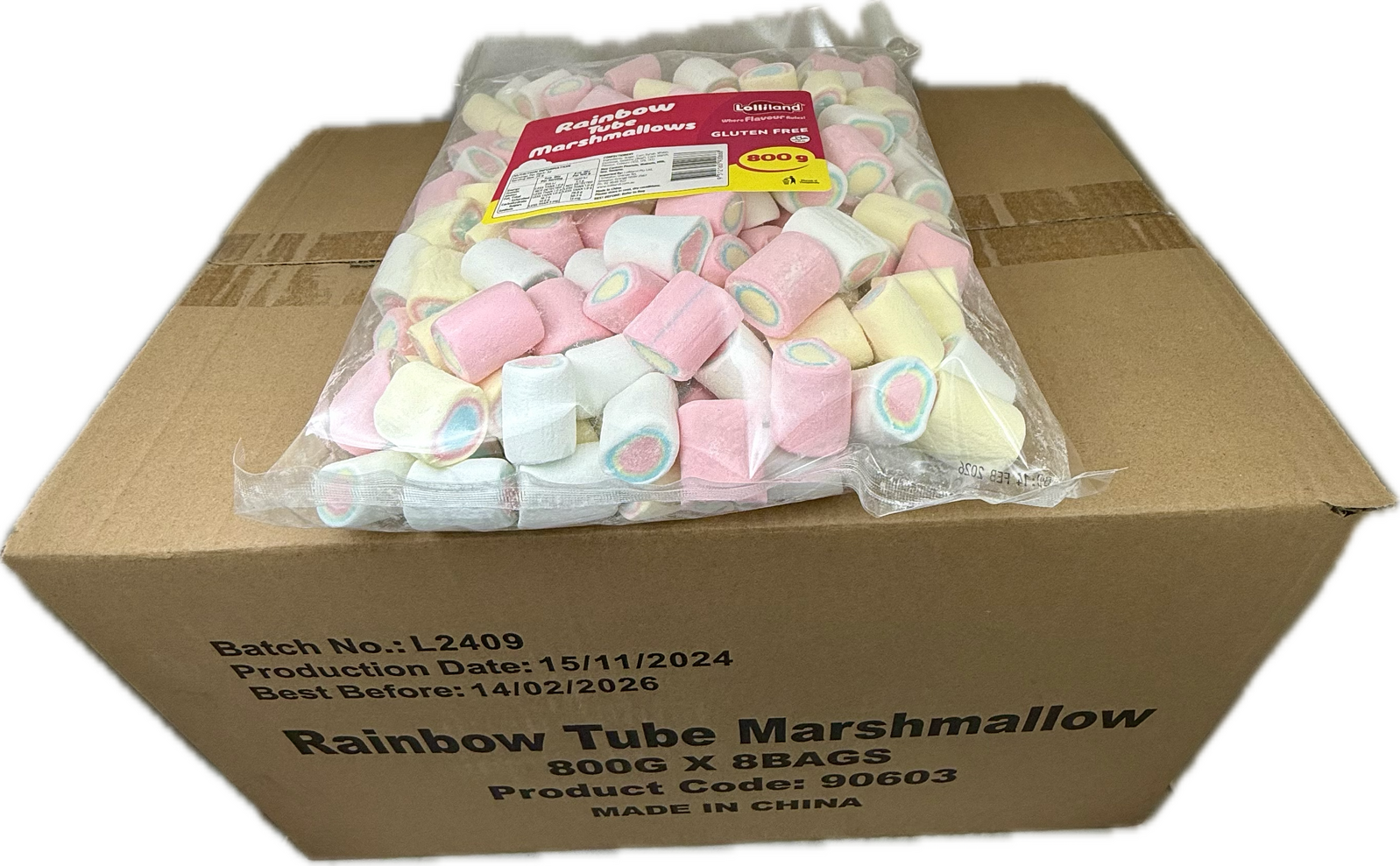 Rainbow Tube Mallows 800g - 8 pack Bulk Carton