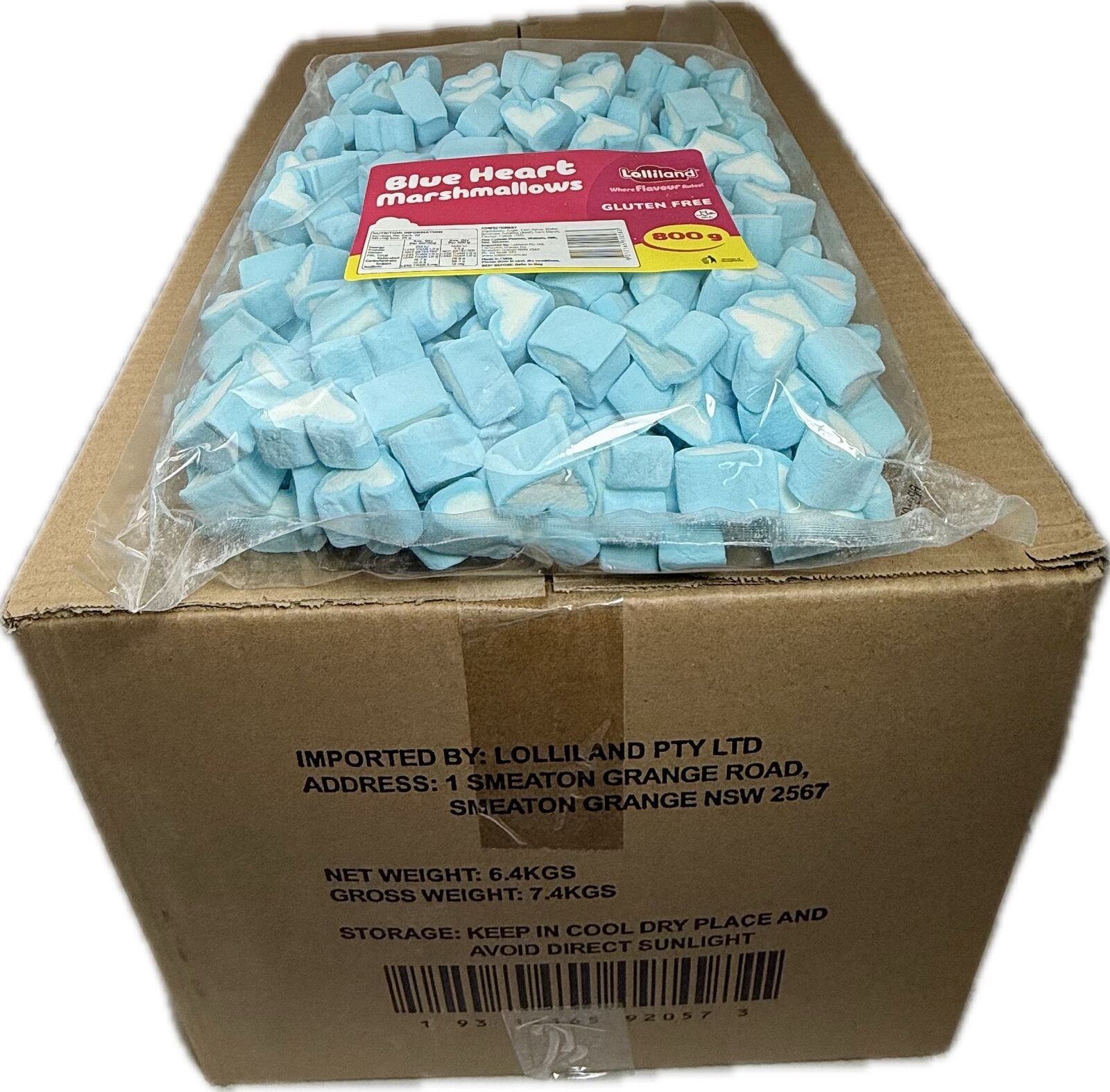 Blue Marshmallow Heart 800g - 8 pack Bulk Carton