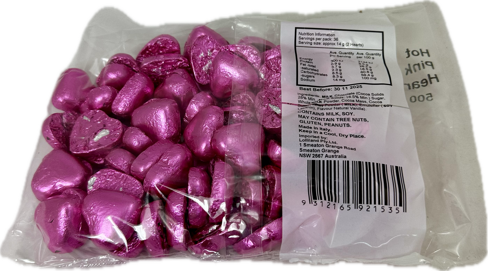 Hot Pink Chocolate Hearts 500g