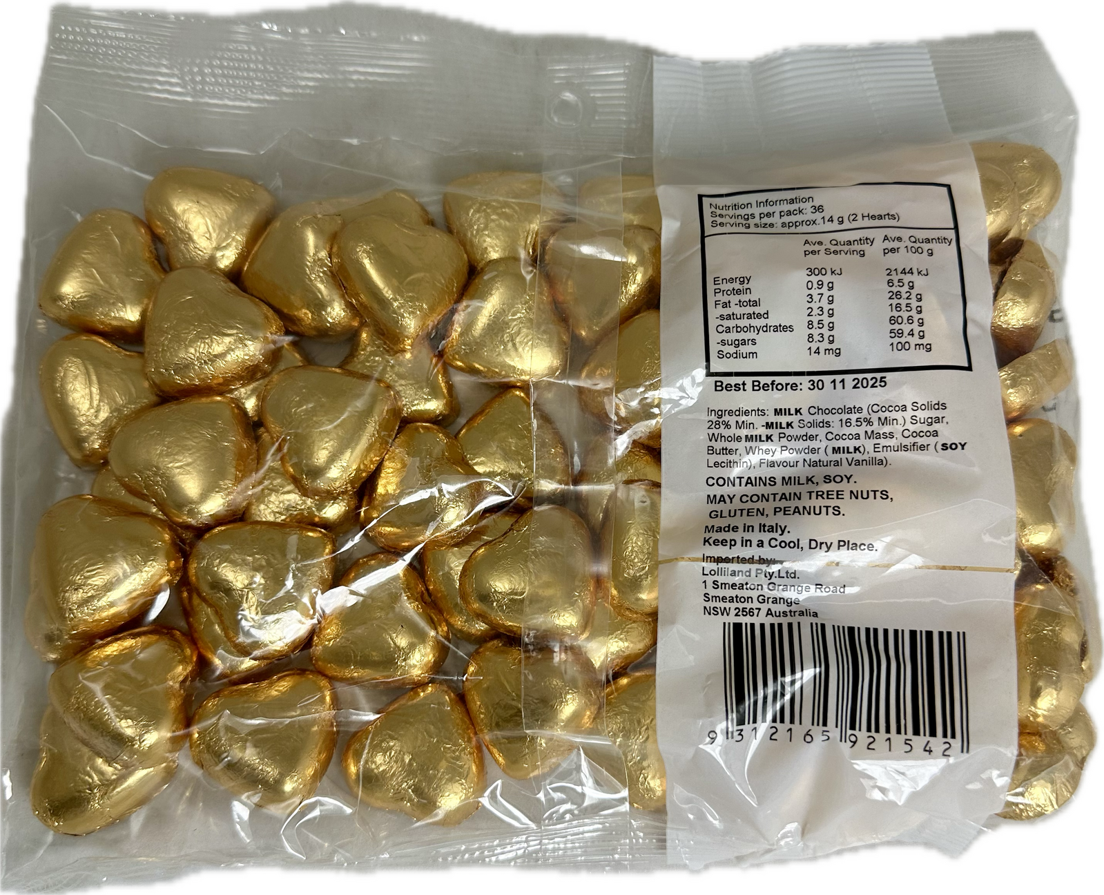 Gold Chocolate Hearts 500g