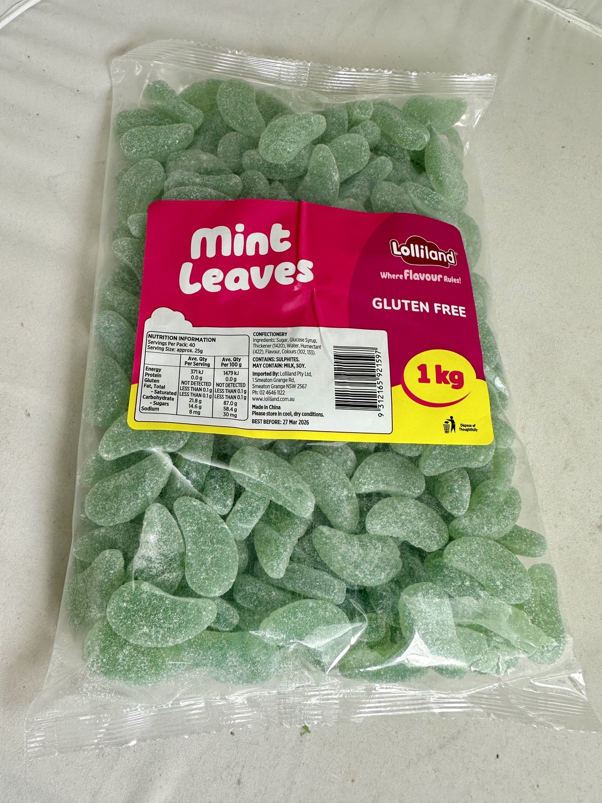 Spearmint Leaves 1kg Bulk Lollies Bag - Mint leaves Lolliland