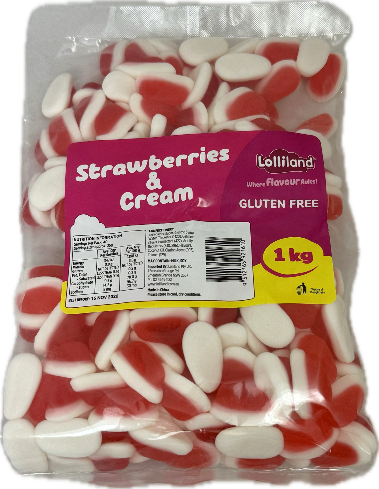 Strawberries & Cream 1kg Bulk Lollies Bag for Lolly Buffet - Lolliland