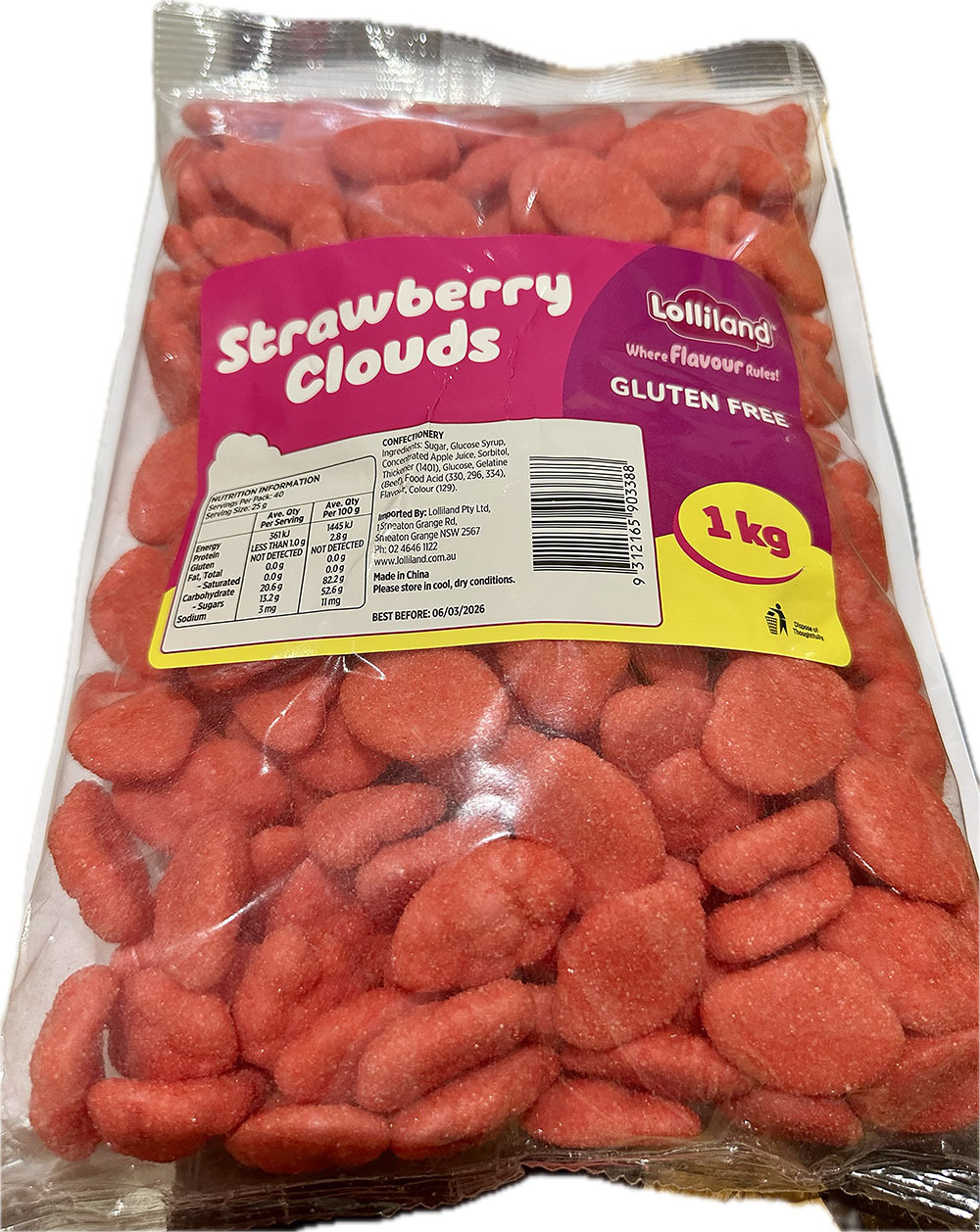 Red Clouds - Strawberry 8x1kg Bulk Carton Lollies Bag for Lolly Buffet - Lolliland