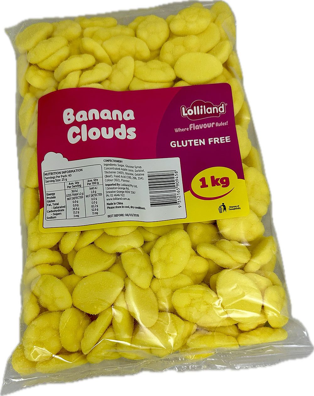 Yellow Clouds - Banana 1kg Bulk Lollies  - Lolliland