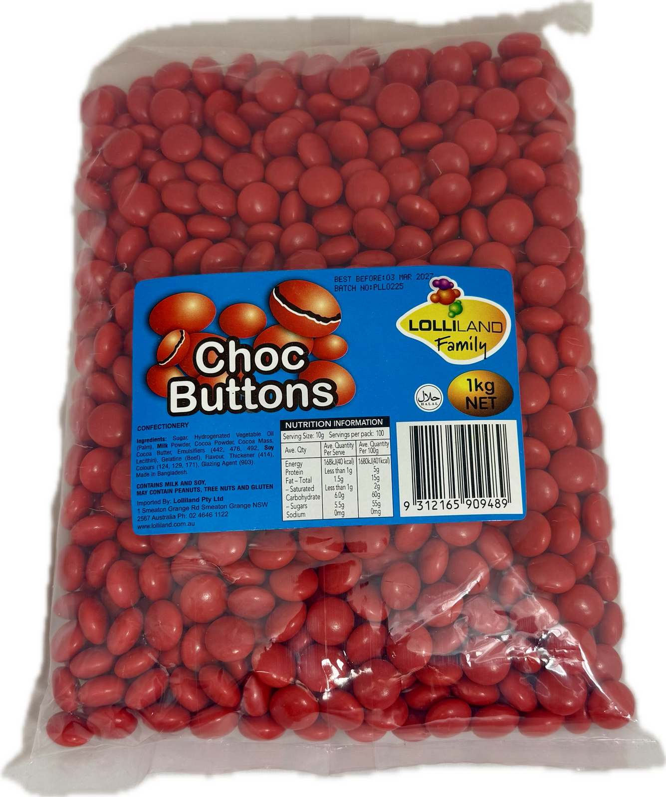 Choc Buttons Red - Bulk 1kg Bag