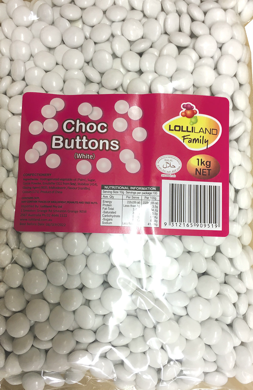 Choc Buttons White - Bulk 1kg Bag