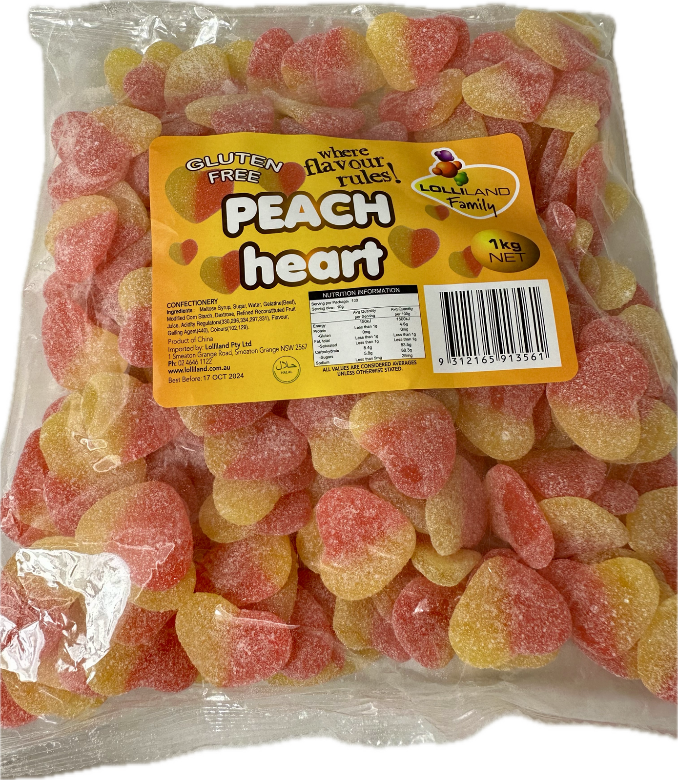 Peach Hearts 1kg Bulk Lollies Bag for Lolly Buffet - Lolliland