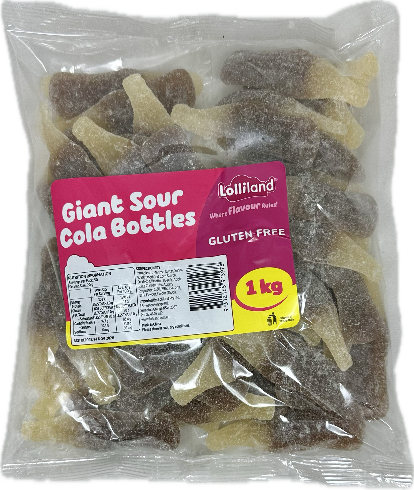 Giant Sour Cola Bottles (1kg ) Sour Taste in each bite!