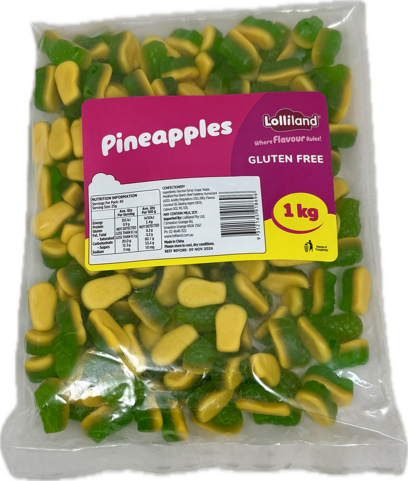 Pineapples 1kg Gummy Delight Bulk Lollies Bag - Lolliland
