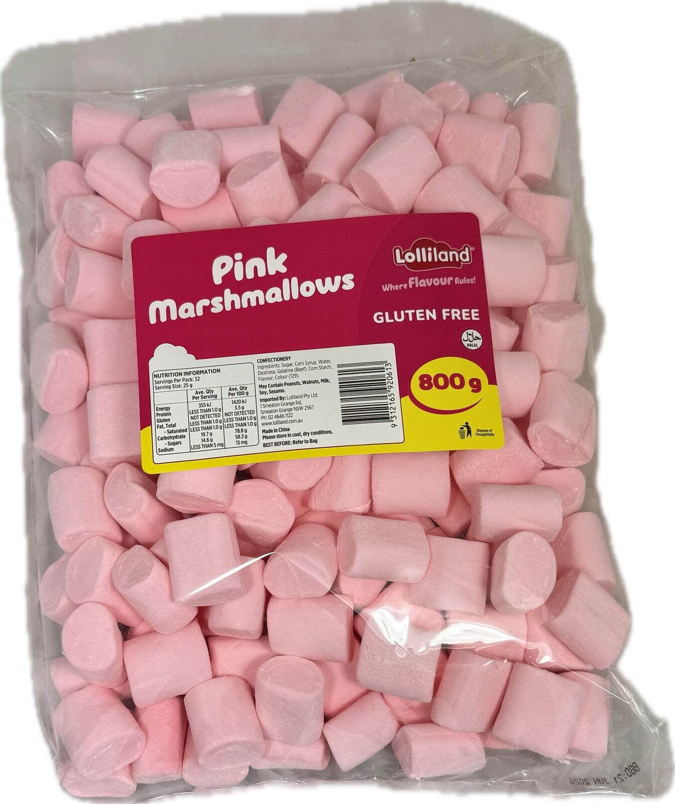 Pink Cylinder Mallow 800g -  8 pack Bulk Carton