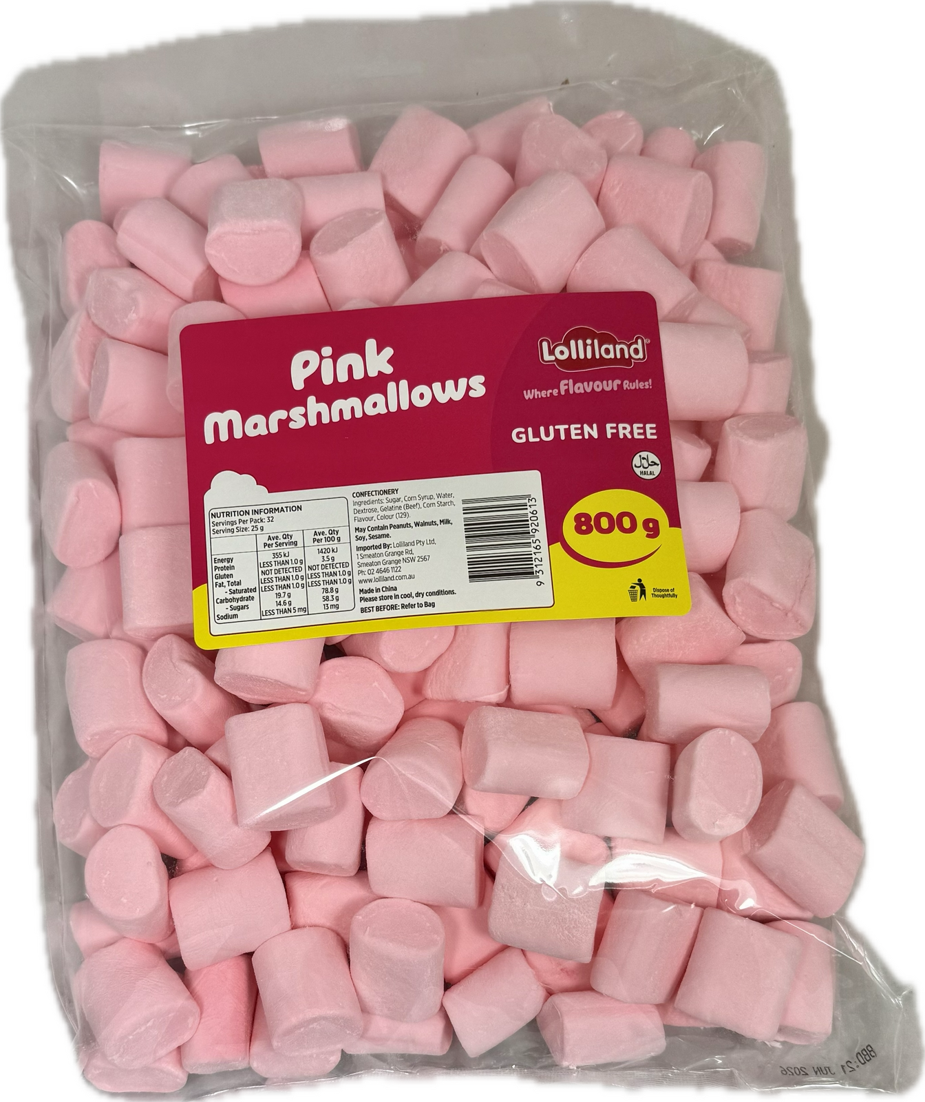 Pink Cylinder Mallow 800g Bulk Lollies Bag - Lolliland