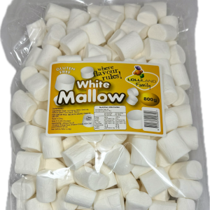 White Cylinder Mallow 800g Bulk Lollies Bag - Lolliland