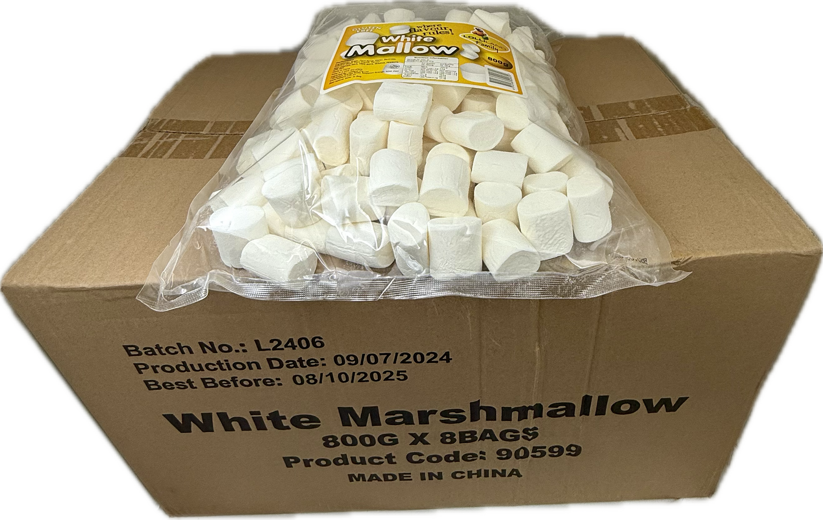 White Cylinder Mallow 800g -  8 pack Bulk Carton