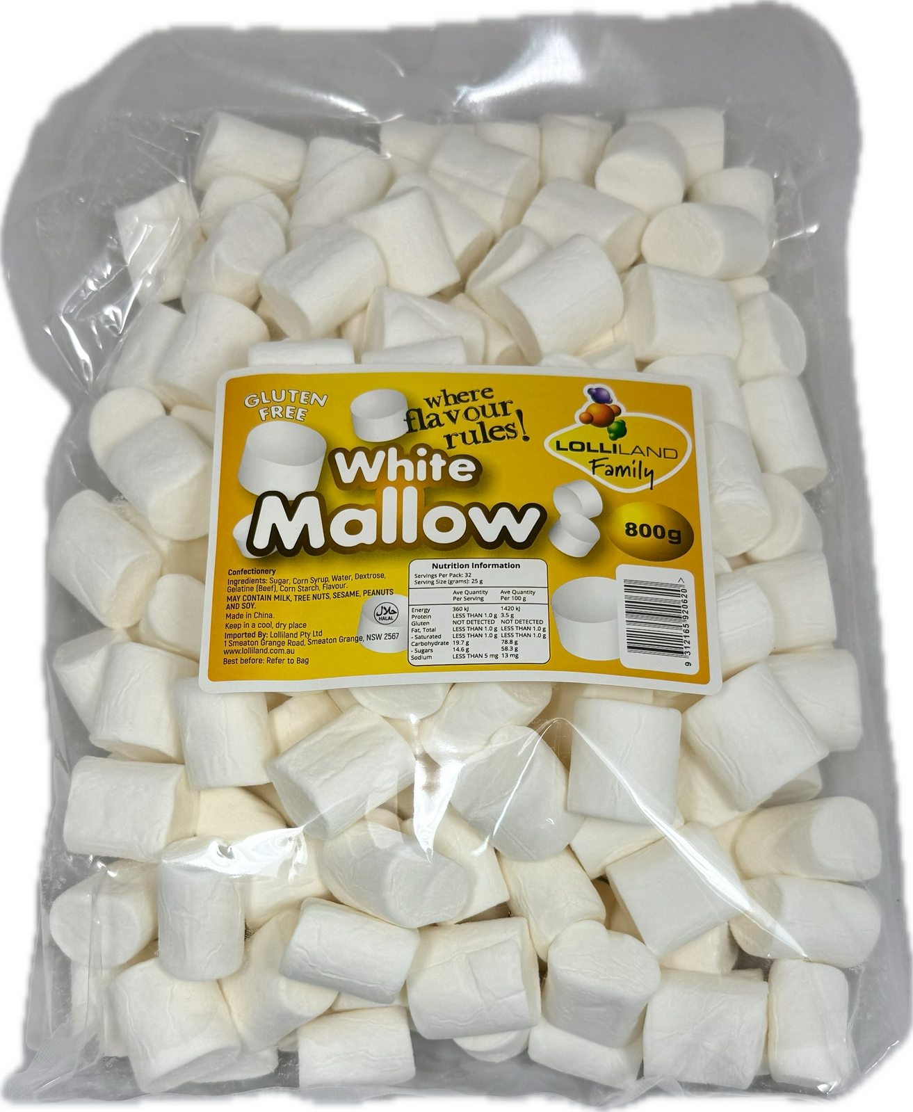 White Cylinder Mallow 800g Bulk Lollies Bag - Lolliland