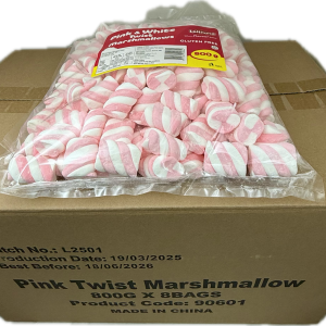 Pink & White Marshmallow Twists 800g -  8 pack Bulk Carton