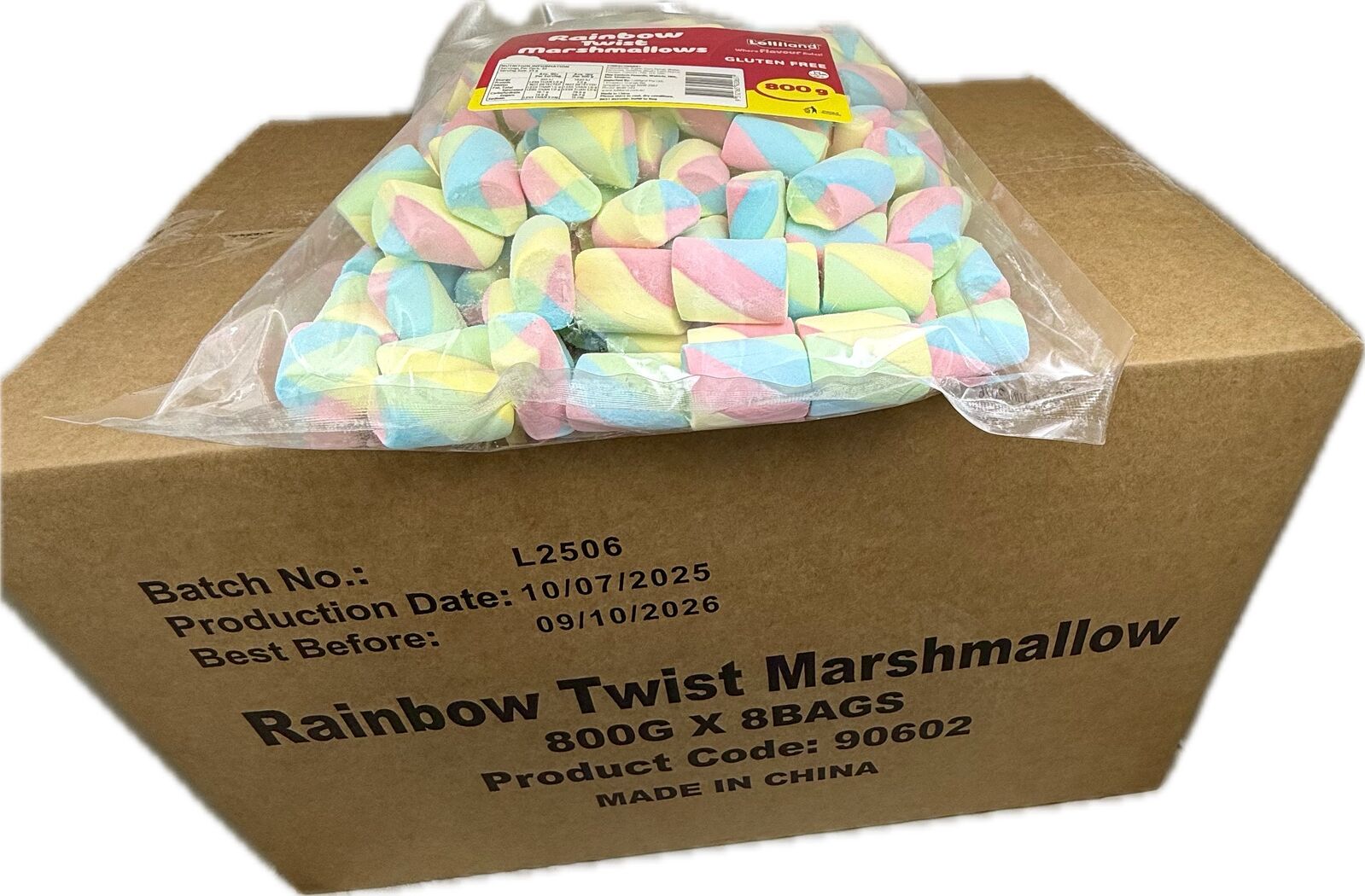 Rainbow Twists Marshmallows 800g -  8 pack Bulk Carton