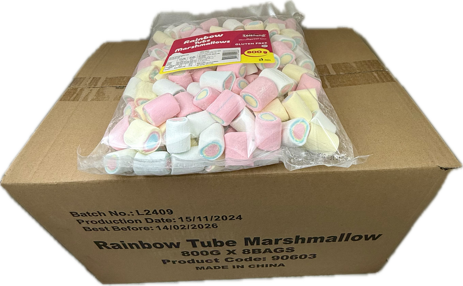 Rainbow Tube Mallows 800g -  8 pack Bulk Carton