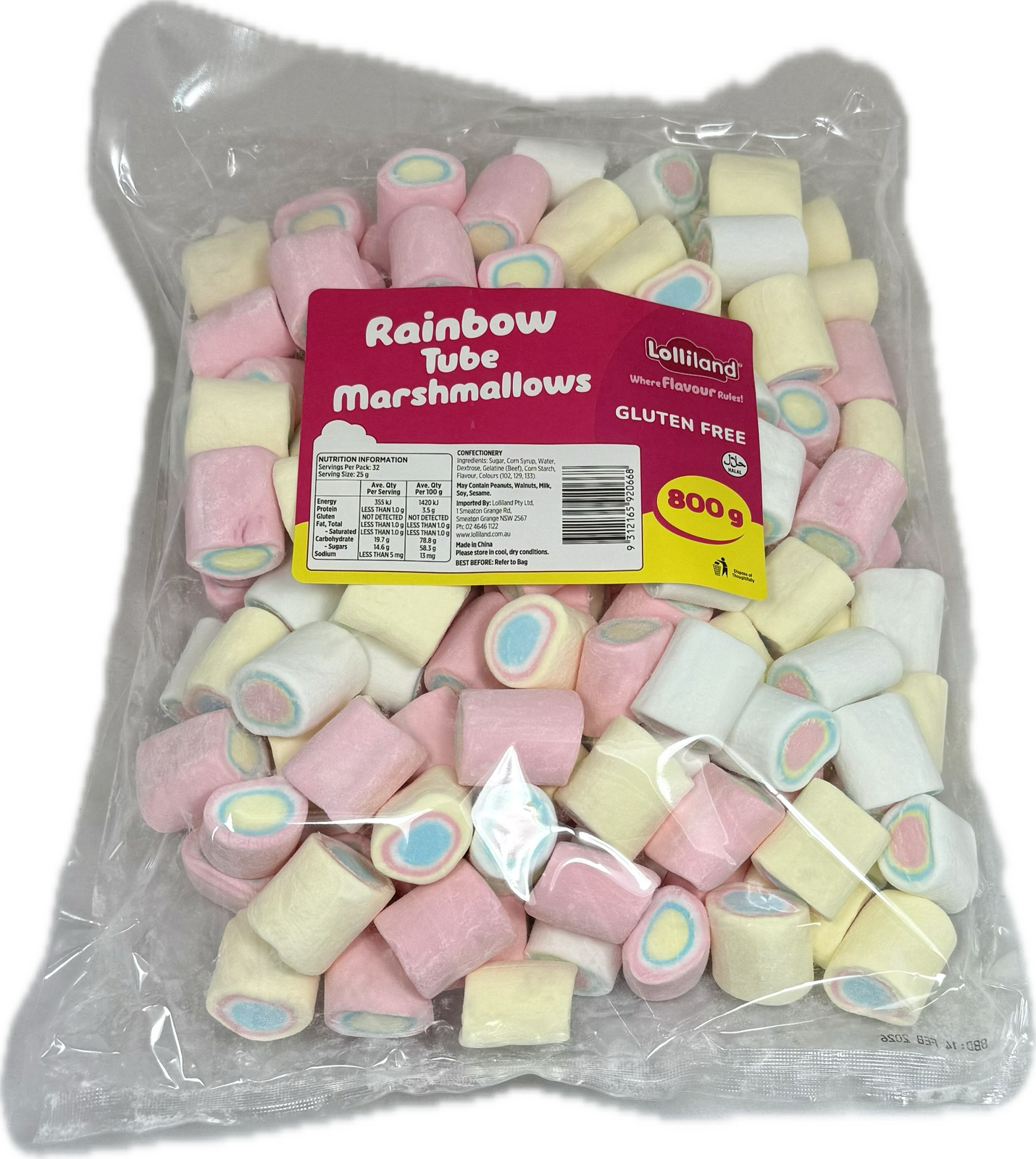 Rainbow Tube Mallow 800g - Bulk Lollies