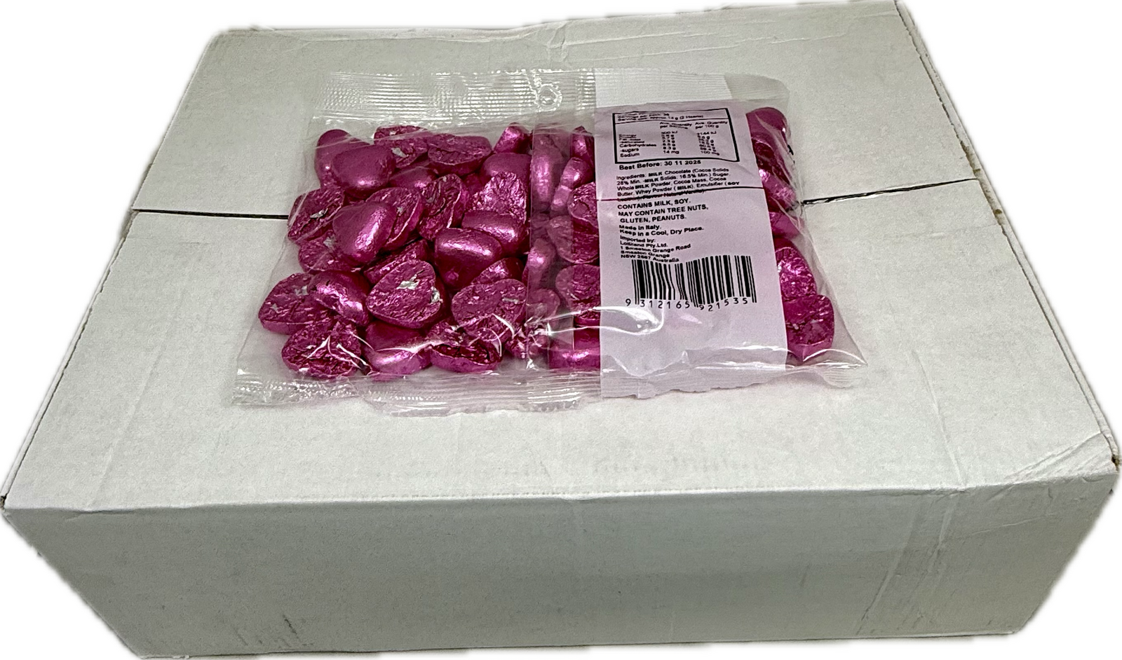 Hot Pink Chocolate Hearts 500g Carton of 12