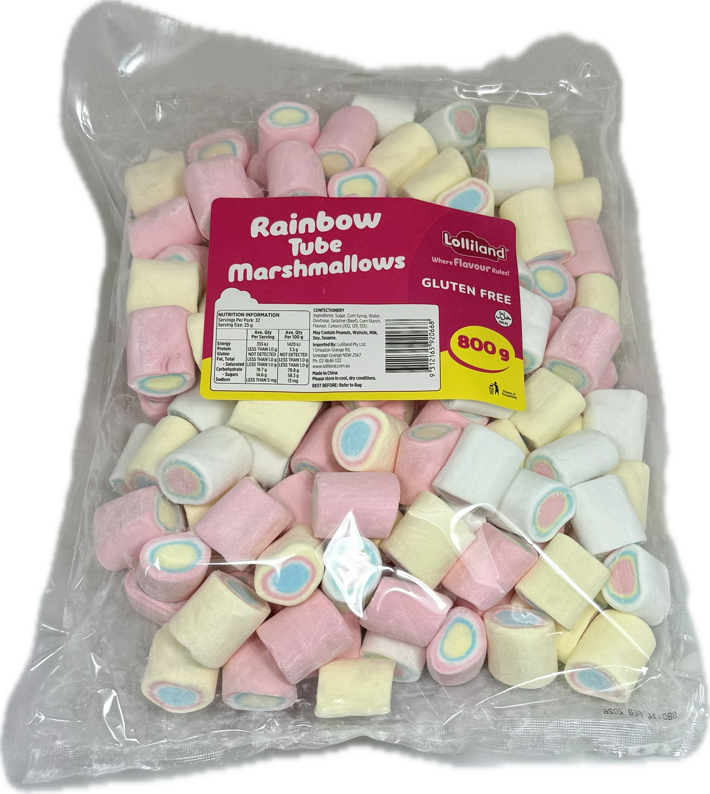 Rainbow Tube Mallow 800 g - Bulk Lollies ( Best Before - February 14