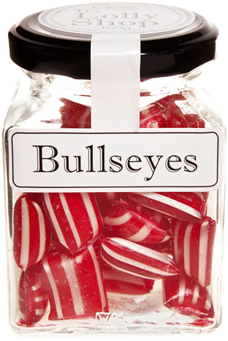 Bullseyes Peppermint Boiled Lollies 130g Jar - Ctnn of 12 ( Best Before -  Feb 28