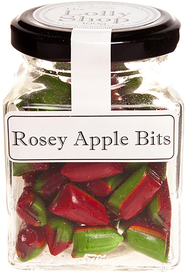 Rosey Apple Bits Boiled Lollies Rock Candy 130g Jar  ( Best Before - October 31