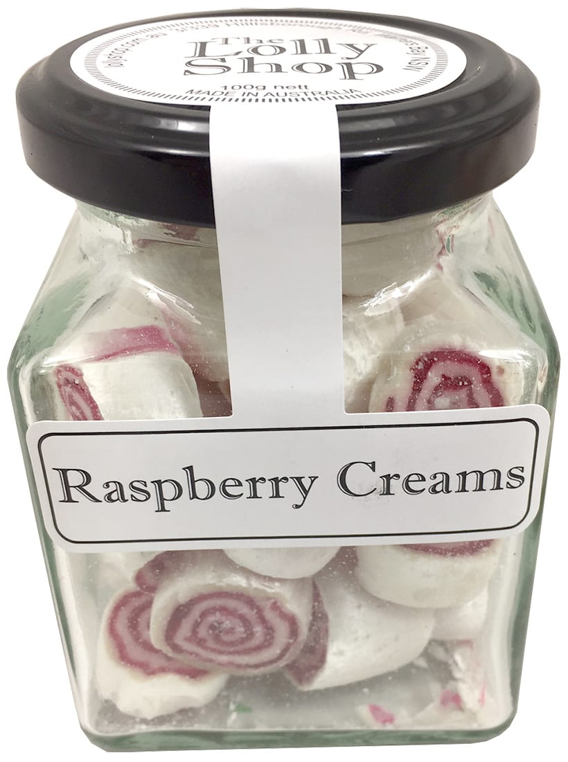 Raspberry Creams Boiled Lollies or Rock Candy 130g Jar  ( Best Before - October 31