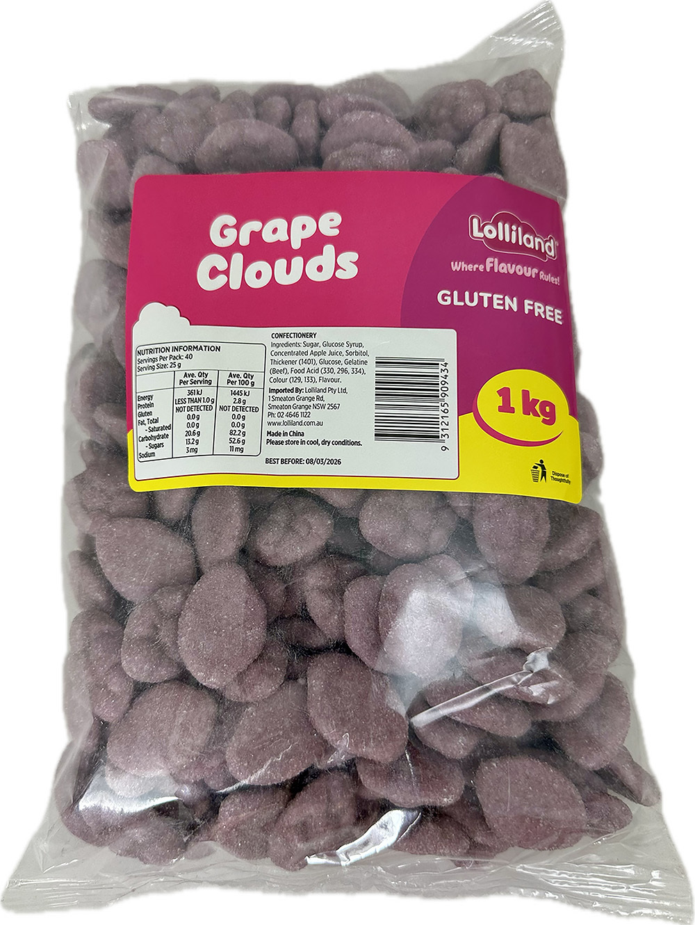 Purple  Clouds - Grape 1kg Bulk Lollies Bag for Lolly Buffet - Lolliland ( Best Before - May 17
