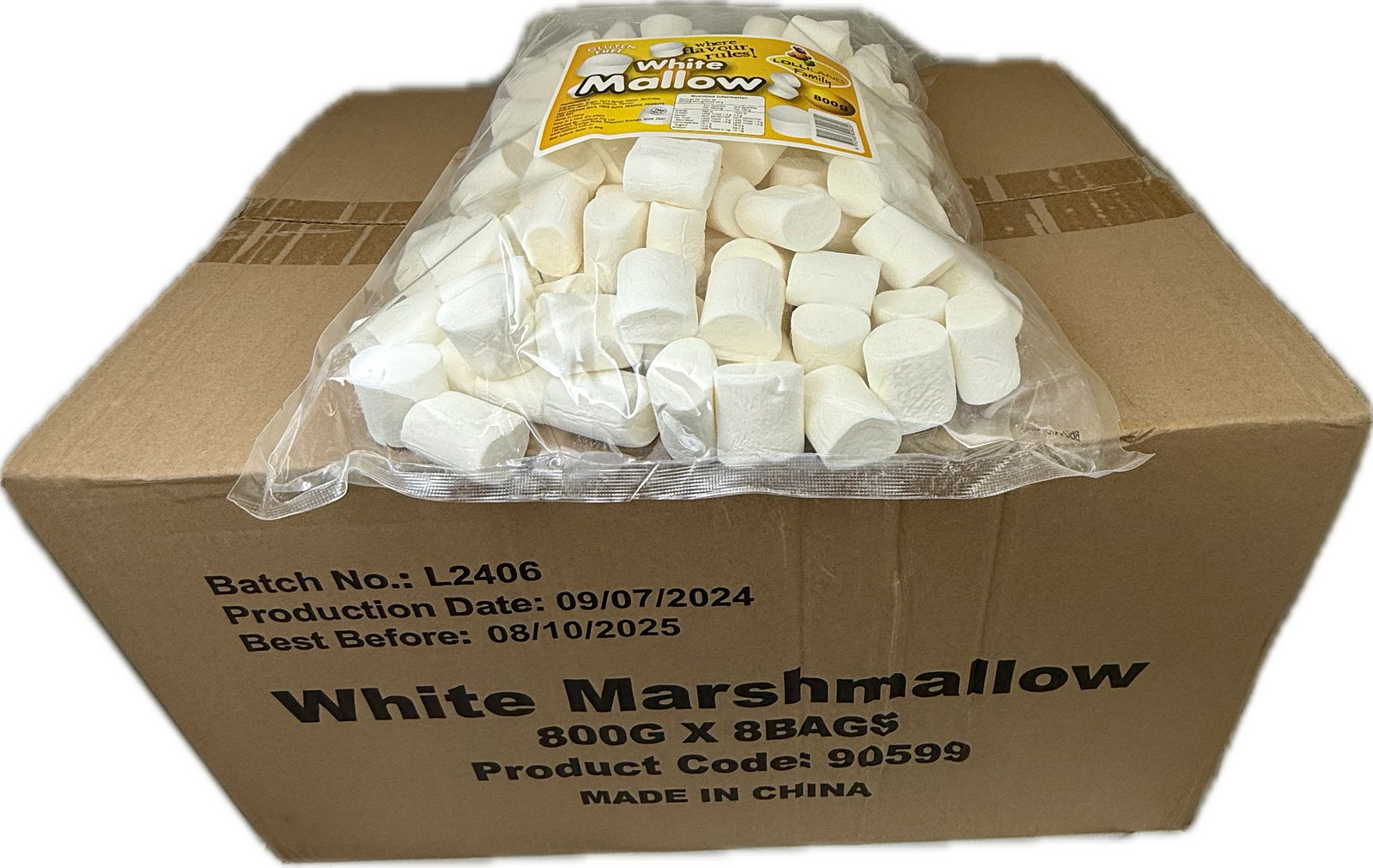 White Cylinder Mallow 800g -  8 pack Bulk Carton ( Best Before - June 21