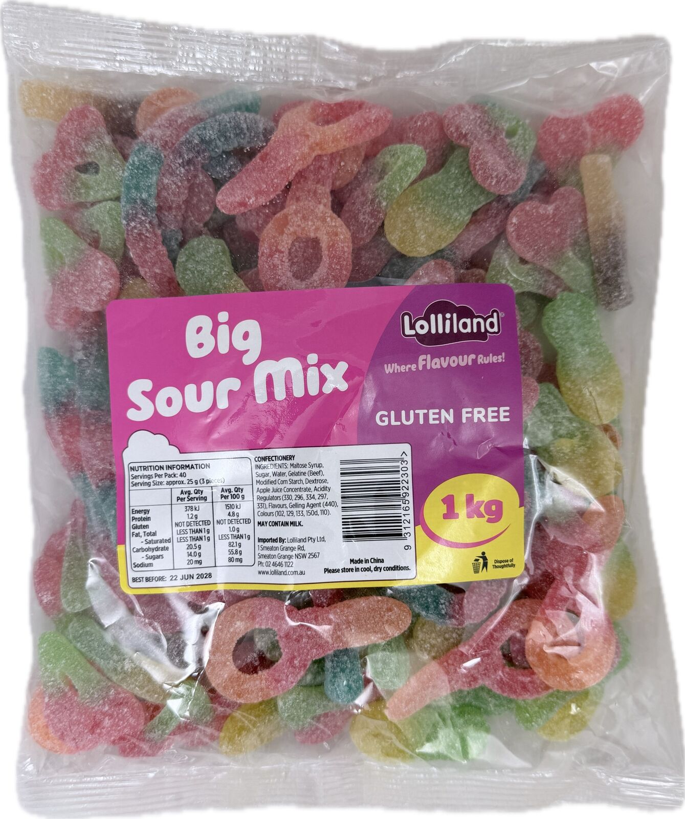Big Sour Gummy Mix- Gluten Free 1kg - lolliland