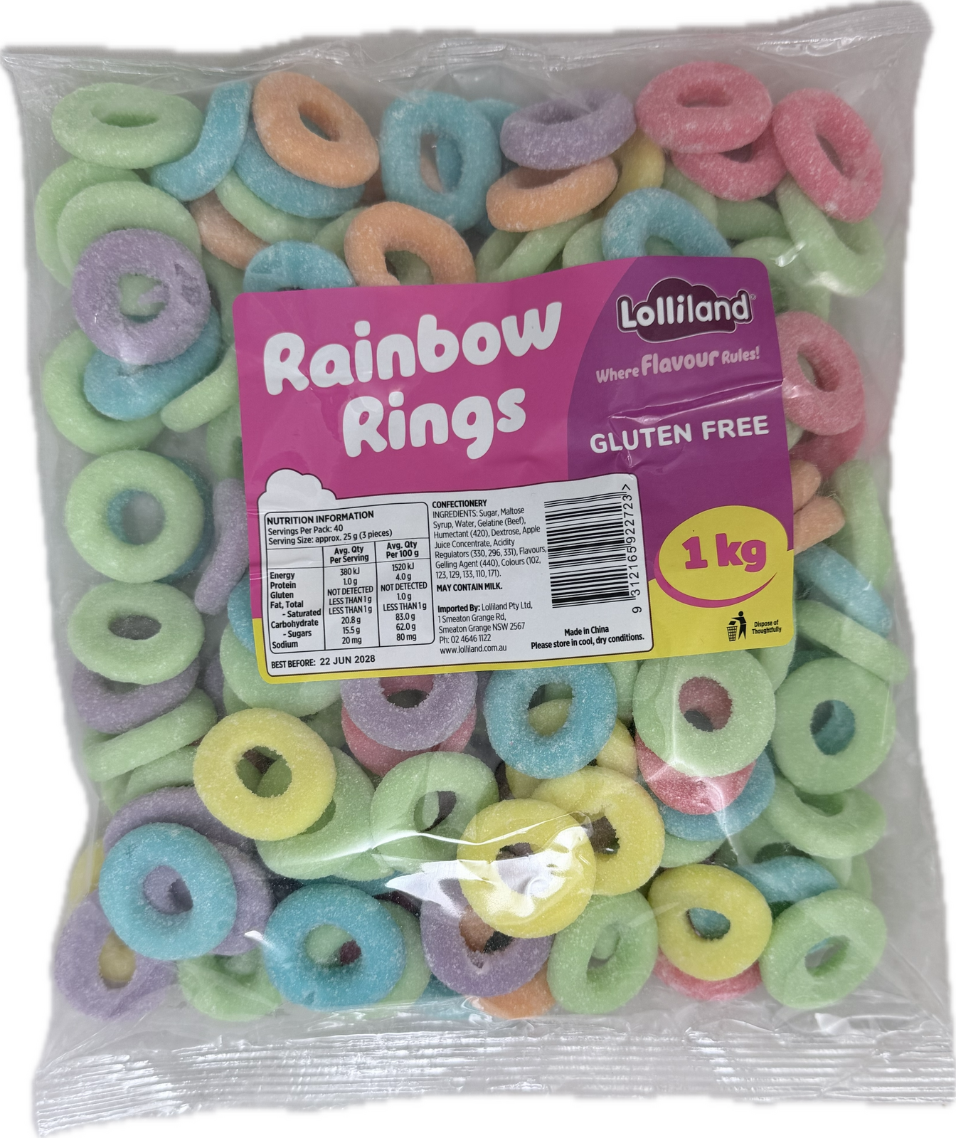Rainbow Rings 1kg  - Gluten Free 1kg Bulk Lollies